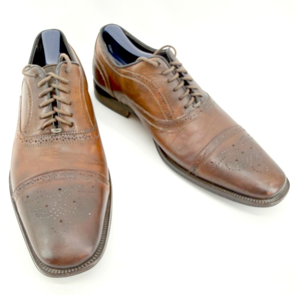 To Boot New York Oxford Mens 8 Brown Medallion Cap Toe Leather Italy Heritage